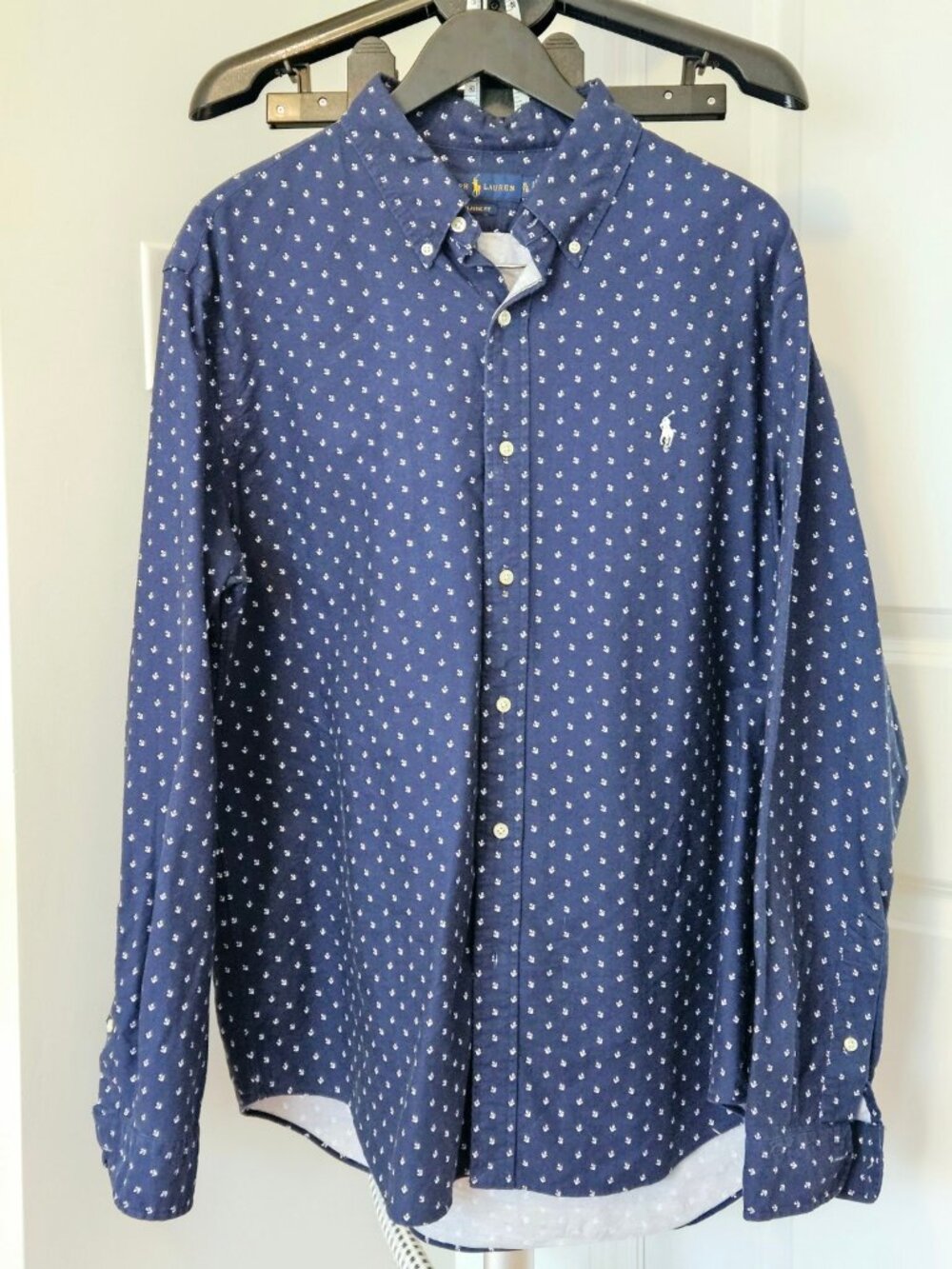 Polo Ralph Lauren Anchor Print Cotton Shirt Navy Men's XL Classic Fit